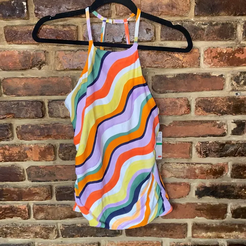 NWT Anne Cole High Neck Printed Tankini Swim Bathing Suit Top Women's Size Large